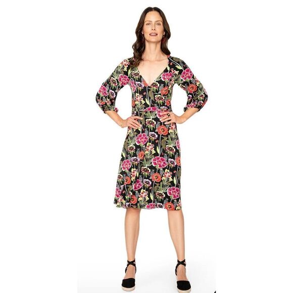 Leota Dresses & Skirts - Leota Sweetheart Becca Floral Faux Wrap 3/4 Sleeve Dress S New